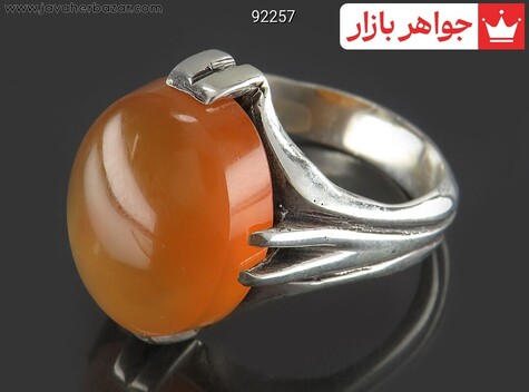 انگشتر نقره عقیق یمنی نارنجی چهار چنگ مردانه [شرف الشمس] - 92257